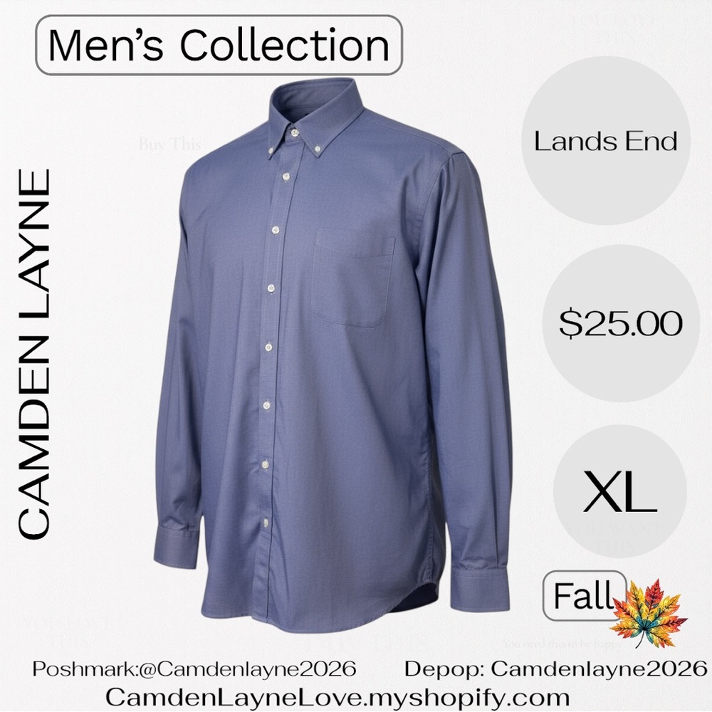 Lands' End Men's Light Blue Dress Shirt - Picture 3 of 8